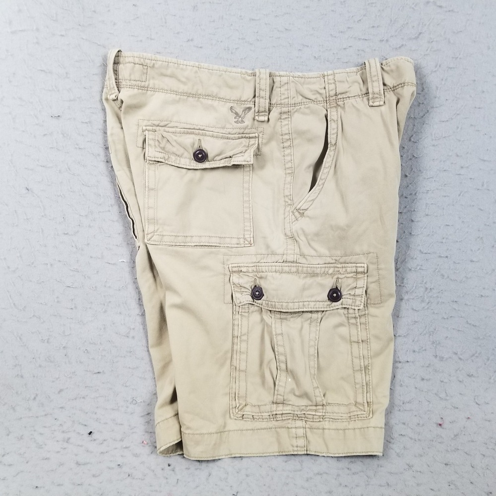 American Eagle Cargo Shorts Men 34 Tan Classic Length Cotton Khaki Multi-Pocket - Picture 2 of 9